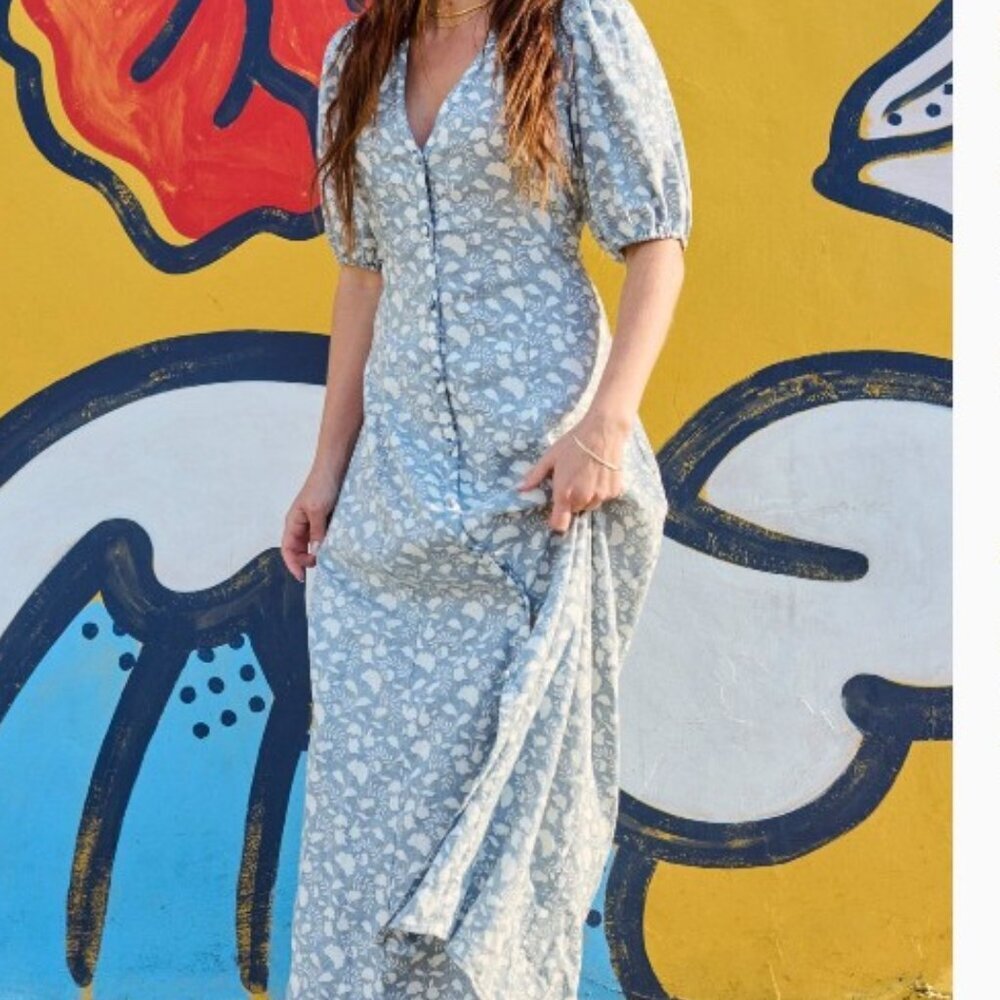 Faherty Havanna Midi Button Down Dress in Indigo Echo Floral - Size L